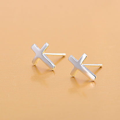 S925 sterling silver earrings fashionable earrings for women smooth cross earrings